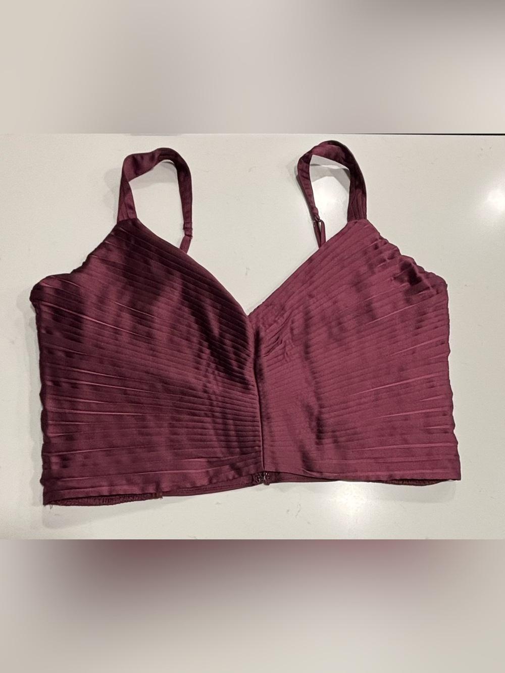 ABERCROMBIE & FITCH Merlot Accordion Pleated Silky “Crop/Bra Top” Size L